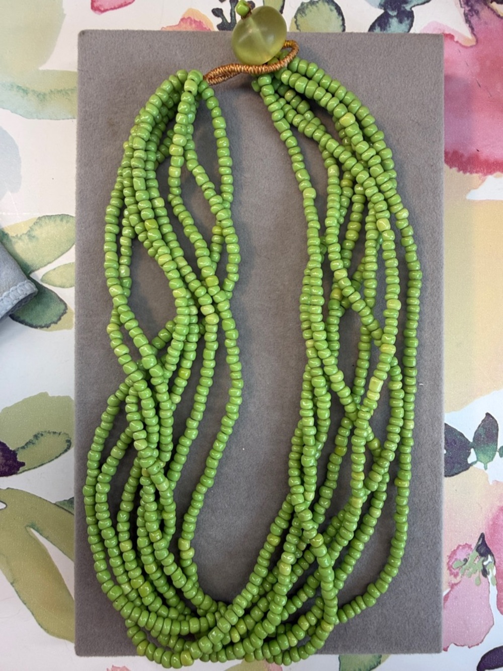 Artisan Glass Lime Green Multi-Strand Beaded Sees bead 16” Necklace - Picture 4 of 4